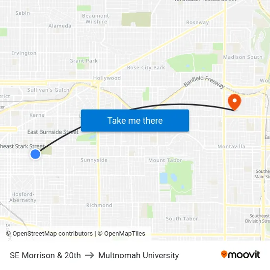 SE Morrison & 20th to Multnomah University map
