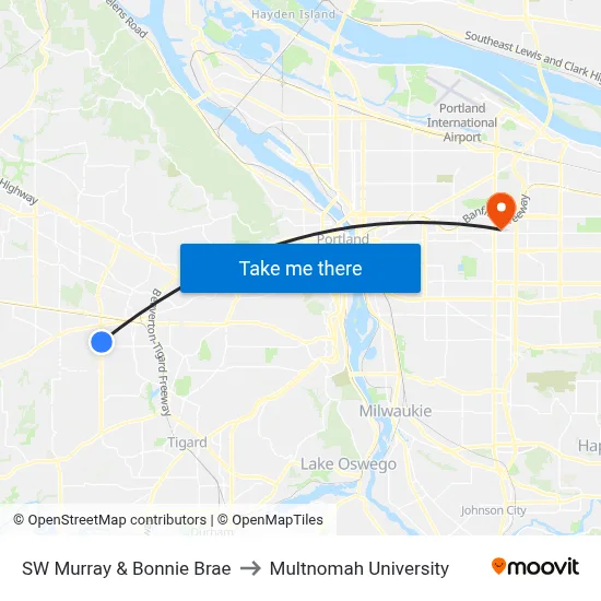 SW Murray & Bonnie Brae to Multnomah University map