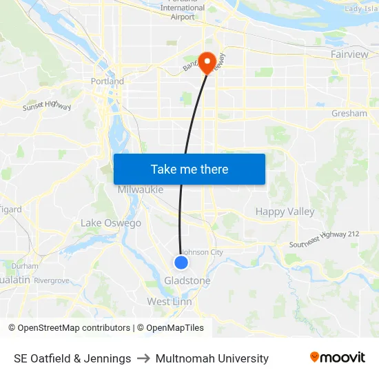 SE Oatfield & Jennings to Multnomah University map