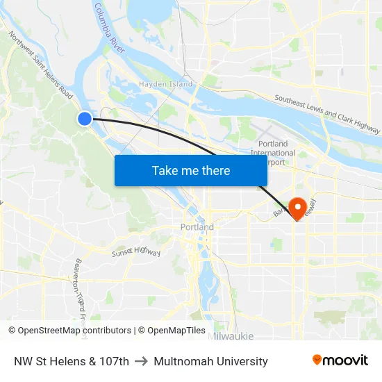 NW St Helens & 107th to Multnomah University map