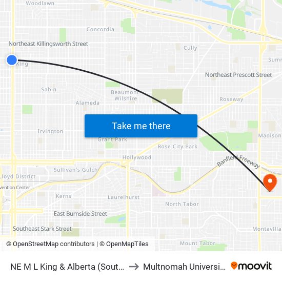 NE M L King & Alberta (South) to Multnomah University map