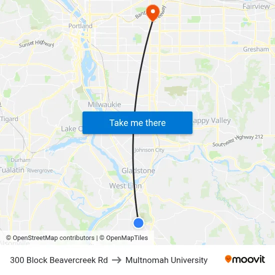 300 Block Beavercreek Rd to Multnomah University map