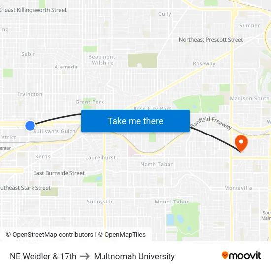 NE Weidler & 17th to Multnomah University map