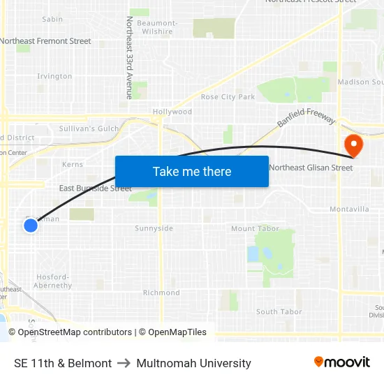 SE 11th & Belmont to Multnomah University map