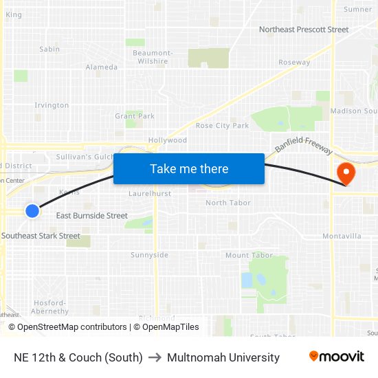 NE 12th & Couch (South) to Multnomah University map