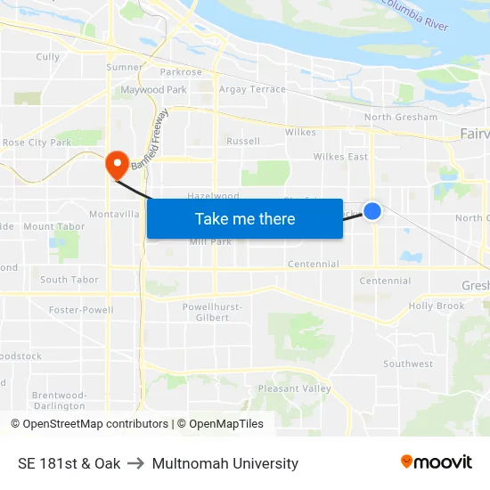 SE 181st & Oak to Multnomah University map