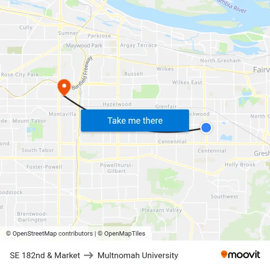 SE 182nd & Market to Multnomah University map