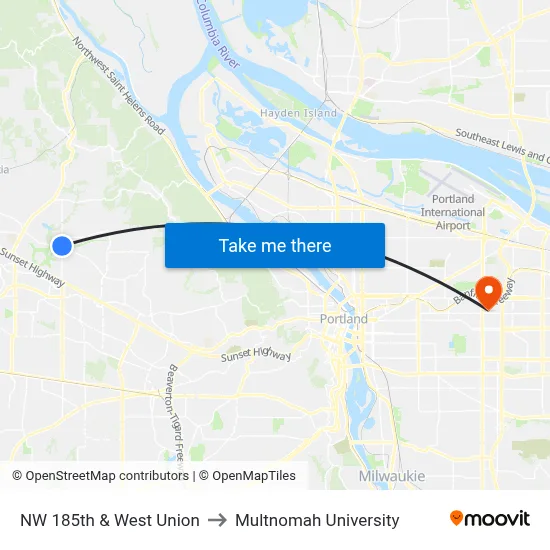NW 185th & West Union to Multnomah University map