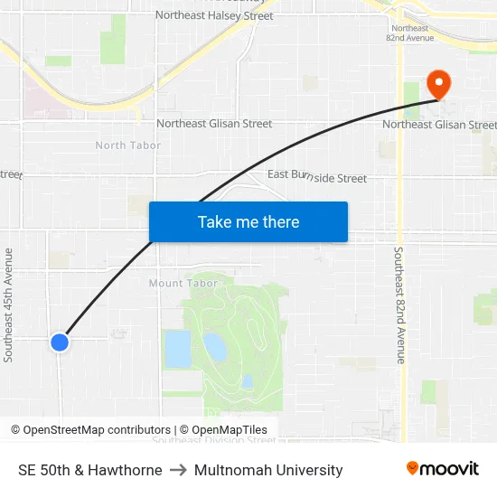 SE 50th & Hawthorne to Multnomah University map