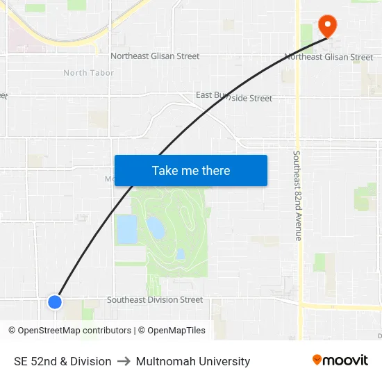 SE 52nd & Division to Multnomah University map