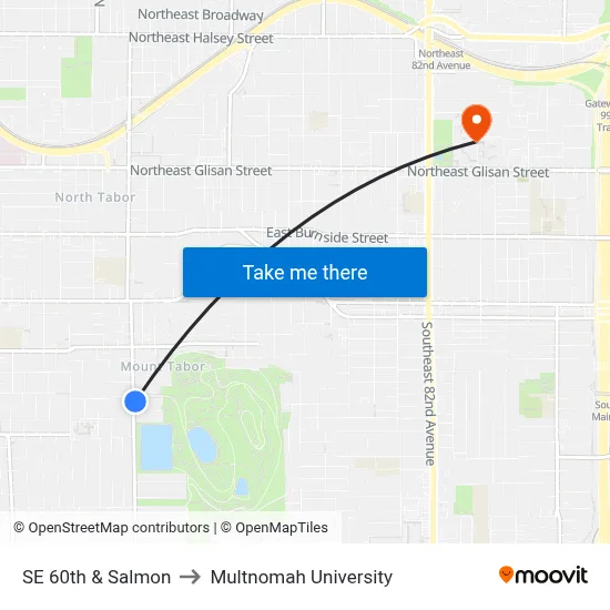 SE 60th & Salmon to Multnomah University map