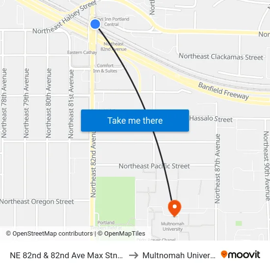 NE 82nd & 82nd Ave Max Stn/I-84 to Multnomah University map