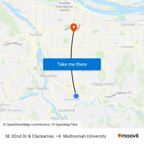 SE 82nd Dr & Clackamas to Multnomah University map
