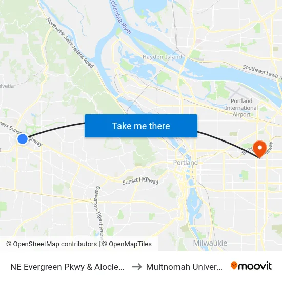 NE Evergreen Pkwy & Aloclek Ct to Multnomah University map