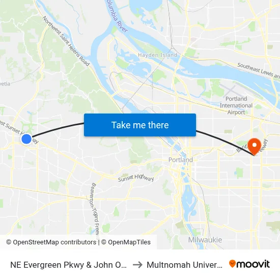NE Evergreen Pkwy & John Olsen to Multnomah University map