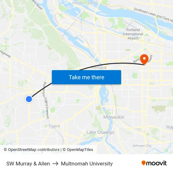 SW Murray & Allen to Multnomah University map