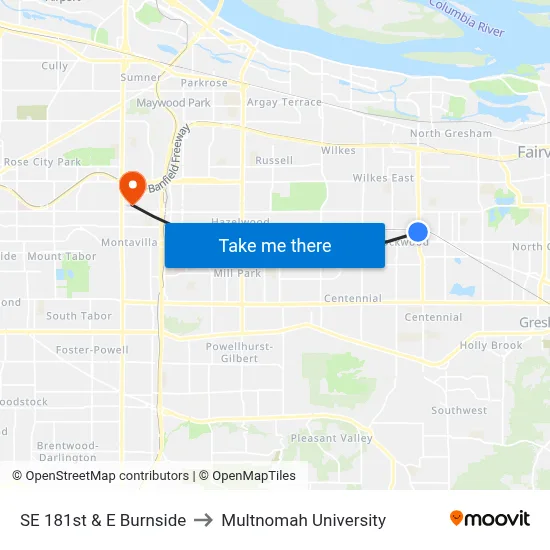 SE 181st & E Burnside to Multnomah University map