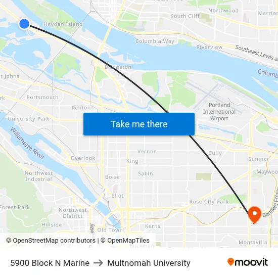 5900 Block N Marine to Multnomah University map