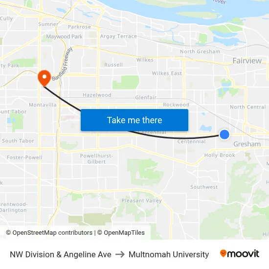 NW Division & Angeline Ave to Multnomah University map