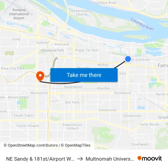 NE Sandy & 181st/Airport Way to Multnomah University map