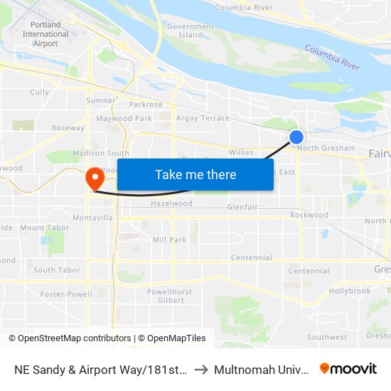 NE Sandy & Airport Way/181st (West) to Multnomah University map