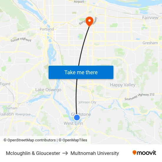 Mcloughlin & Gloucester to Multnomah University map