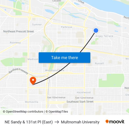 NE Sandy & 131st Pl (East) to Multnomah University map