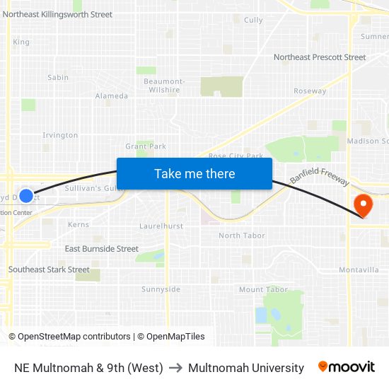 NE Multnomah & 9th (West) to Multnomah University map