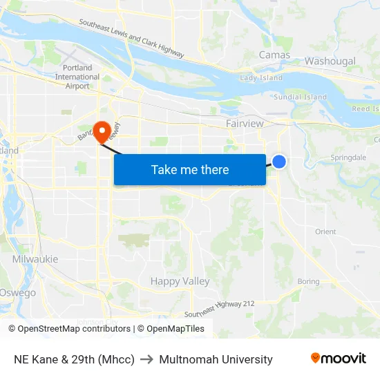 NE Kane & 29th (Mhcc) to Multnomah University map