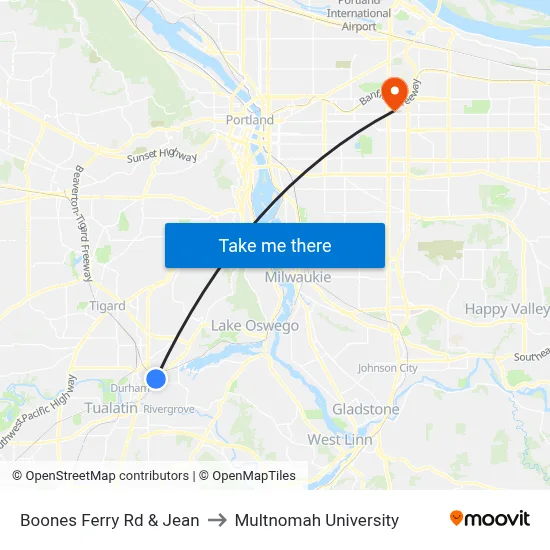 Boones Ferry Rd & Jean to Multnomah University map