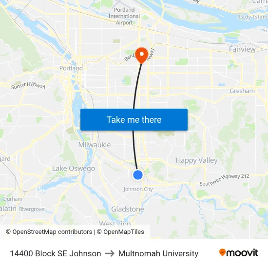 14400 Block SE Johnson to Multnomah University map