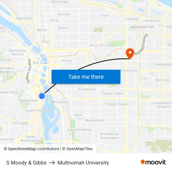 S Moody & Gibbs to Multnomah University map