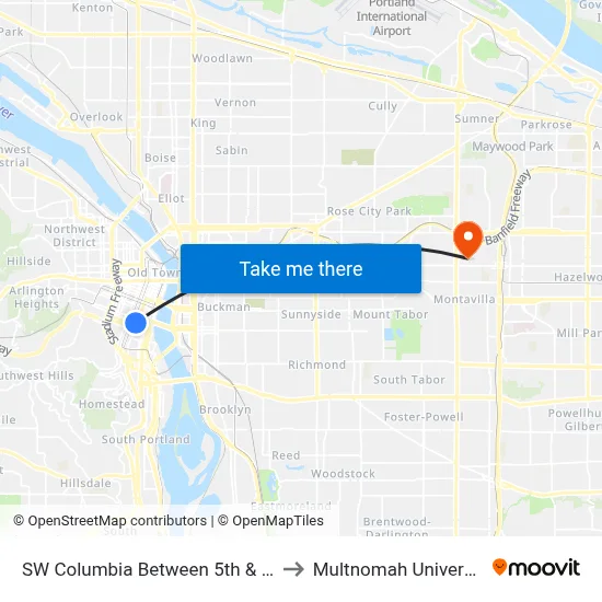 SW Columbia Between 5th & 4th to Multnomah University map