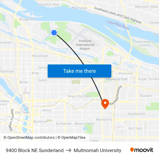 9400 Block NE Sunderland to Multnomah University map