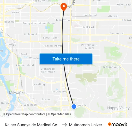 Kaiser Sunnyside Medical Center to Multnomah University map