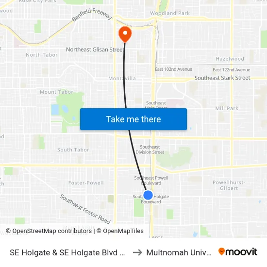 SE Holgate & SE Holgate Blvd Max Stn to Multnomah University map