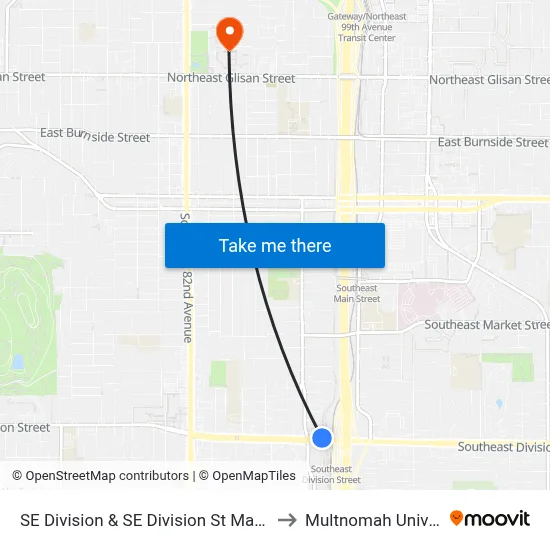 SE Division & SE Division St Max Station to Multnomah University map