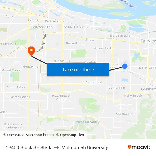 19400 Block SE Stark to Multnomah University map