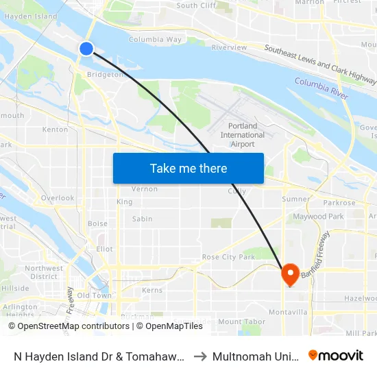 N Hayden Island Dr & Tomahawk Island Dr to Multnomah University map