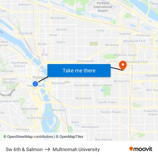 Sw 6th & Salmon to Multnomah University map