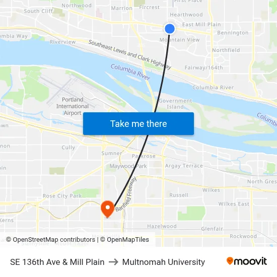 SE 136th Ave & Mill Plain to Multnomah University map