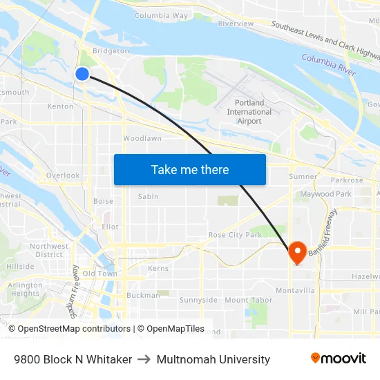 9800 Block N Whitaker to Multnomah University map