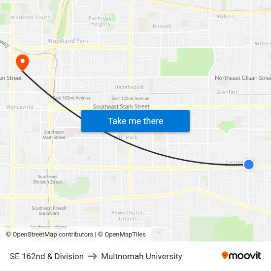 SE 162nd & Division to Multnomah University map