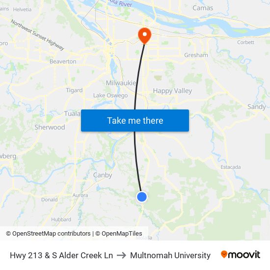 Hwy 213 & S Alder Creek Ln to Multnomah University map