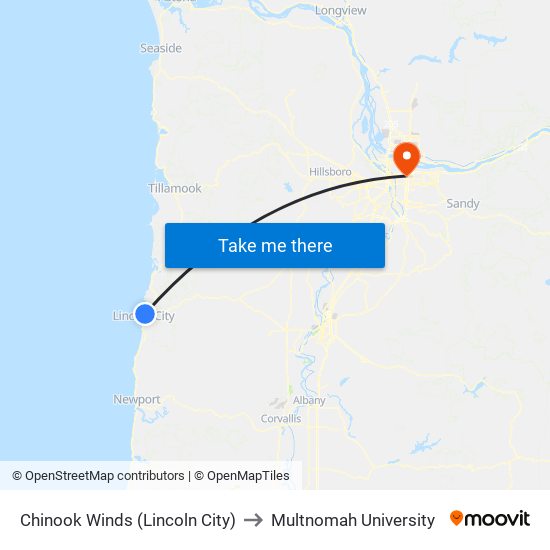 Chinook Winds (Lincoln City) to Multnomah University map