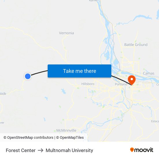 Forest Center to Multnomah University map