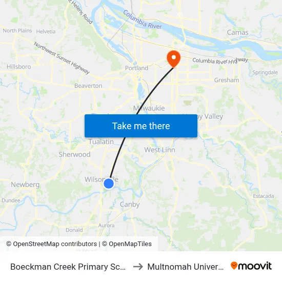 Boeckman Creek Primary School to Multnomah University map