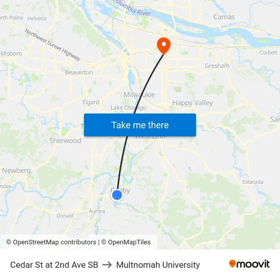Cedar Street @ 3rd Avenue to Multnomah University map