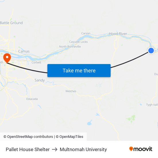 Pallet House Shelter to Multnomah University map