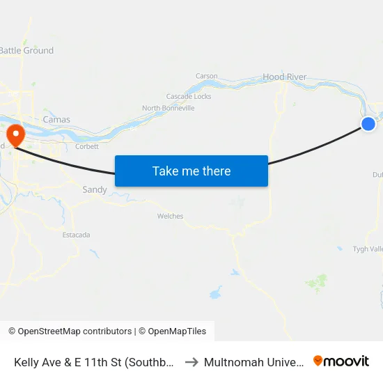 Kelly Ave & E 11th St (Southbound) to Multnomah University map